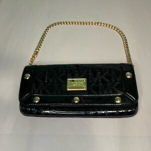 Michael Kors Black Clutch with Gold Chain